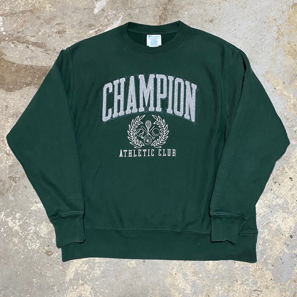 Champion Reverse Weave Crewneck Mens L Green Athletic Club Embroidered Graphic